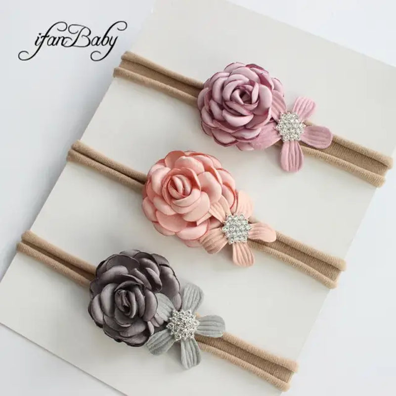Boutique Kids Girl Flower Headband Nylon Headband Elastic Strench Headwear 3Pcs a Set