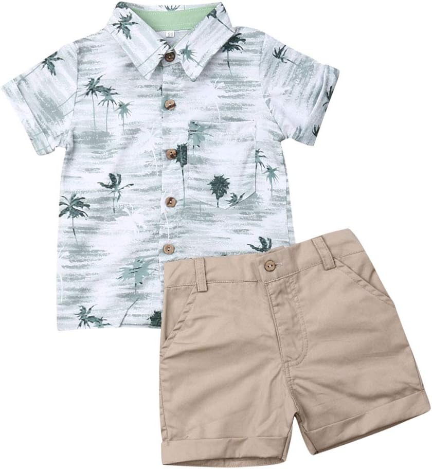 Toddler Baby Boys Summer Print Shirt Outfits Clothes Short Sleeve Button down Tops + Shorts Set
