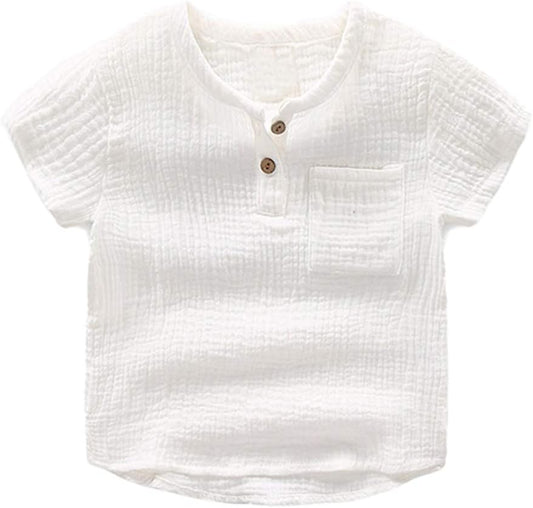 Boys Cotton Linen Shirt Toddler Boys Pocket Button Short Sleeve T Shirt Tees Tops