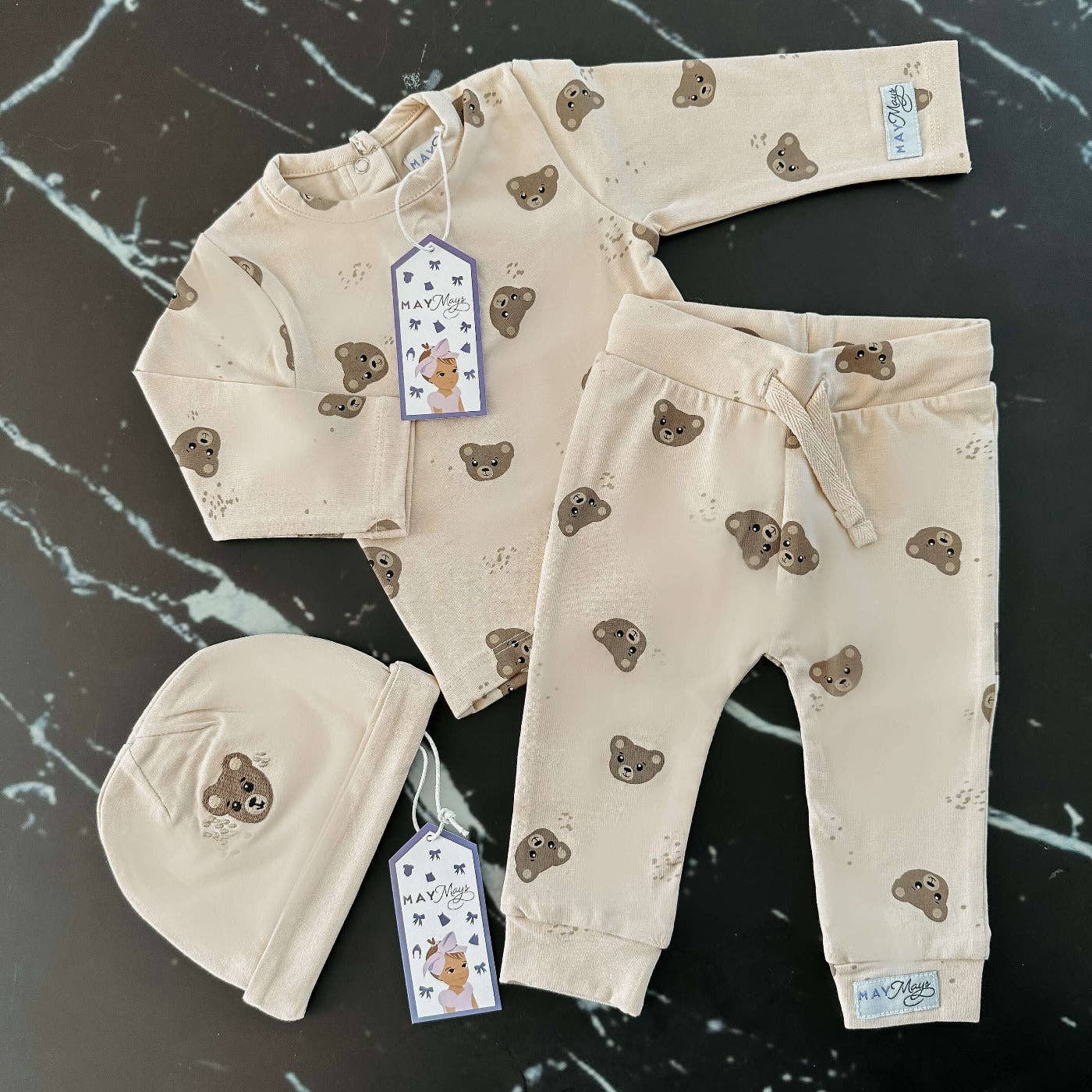 May Mays baby broekje Teddy beertjes beige