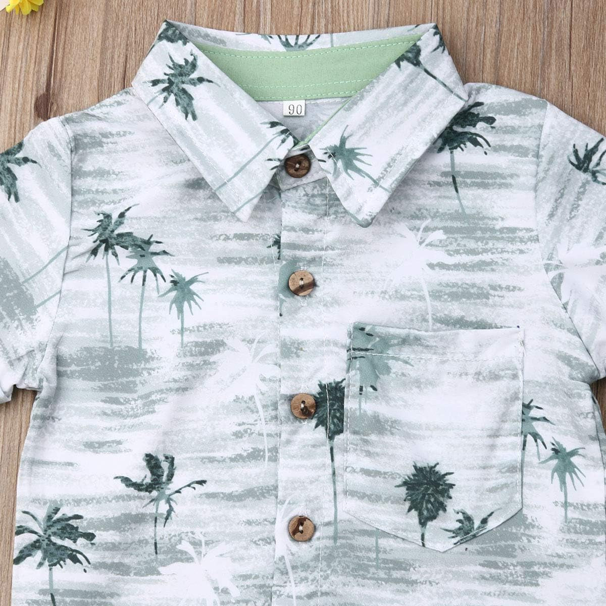 Toddler Baby Boys Summer Print Shirt Outfits Clothes Short Sleeve Button down Tops + Shorts Set