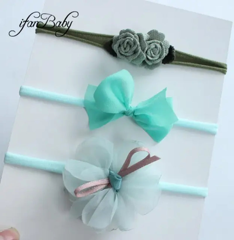 Boutique Kids Girl Flower Headband Nylon Headband Elastic Strench Headwear 3Pcs a Set