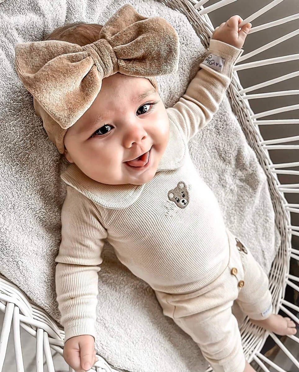 May Mays baby haarband Livia velvet strik taupe
