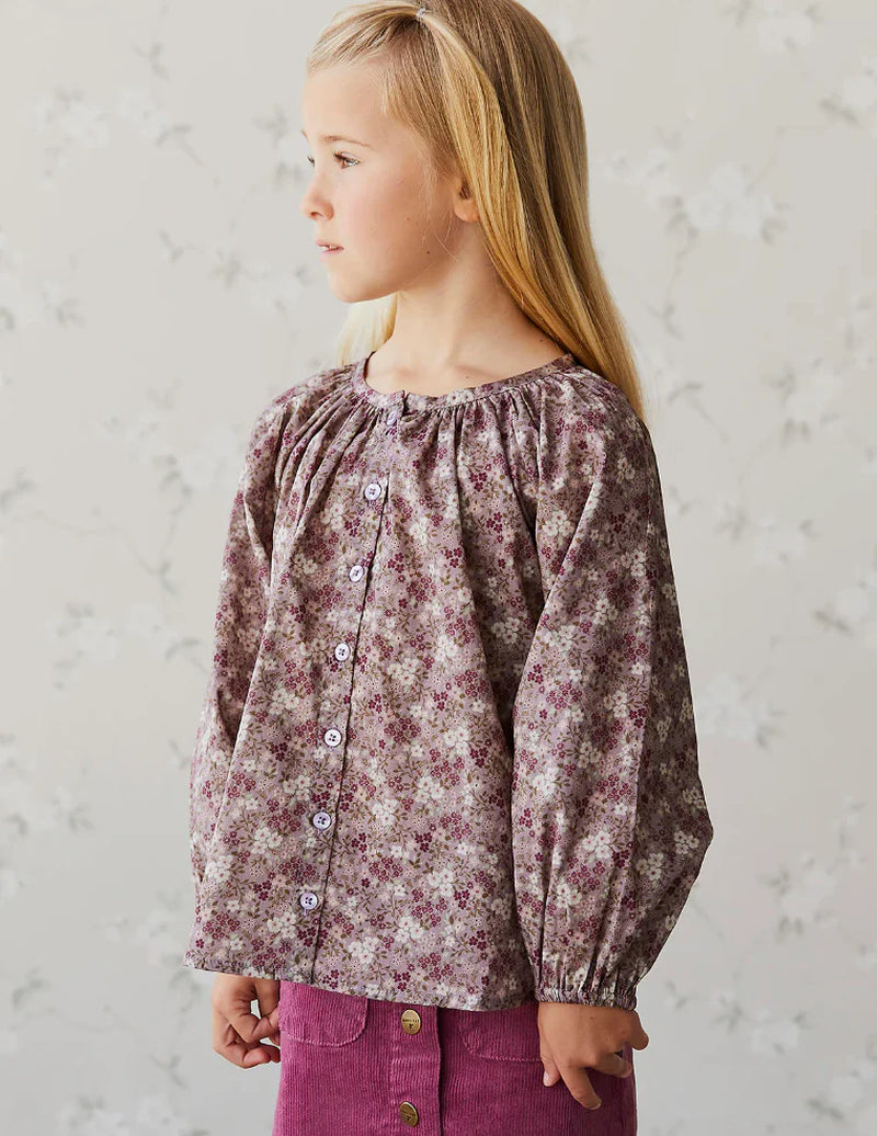 Pansy Floral Fawn Organic Cotton Heather Blouse