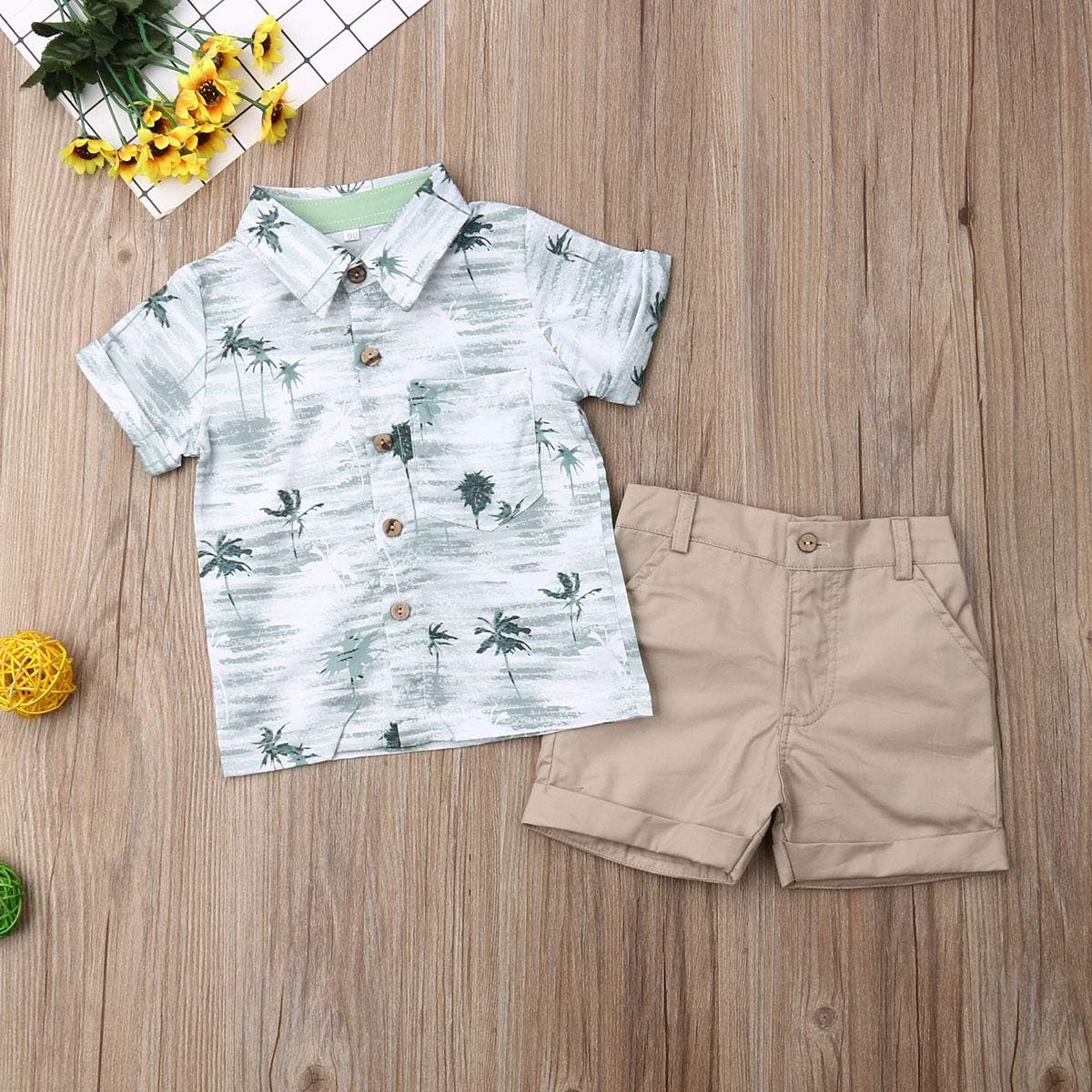 Toddler Baby Boys Summer Print Shirt Outfits Clothes Short Sleeve Button down Tops + Shorts Set