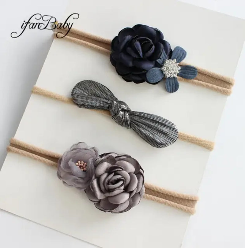 Boutique Kids Girl Flower Headband Nylon Headband Elastic Strench Headwear 3Pcs a Set
