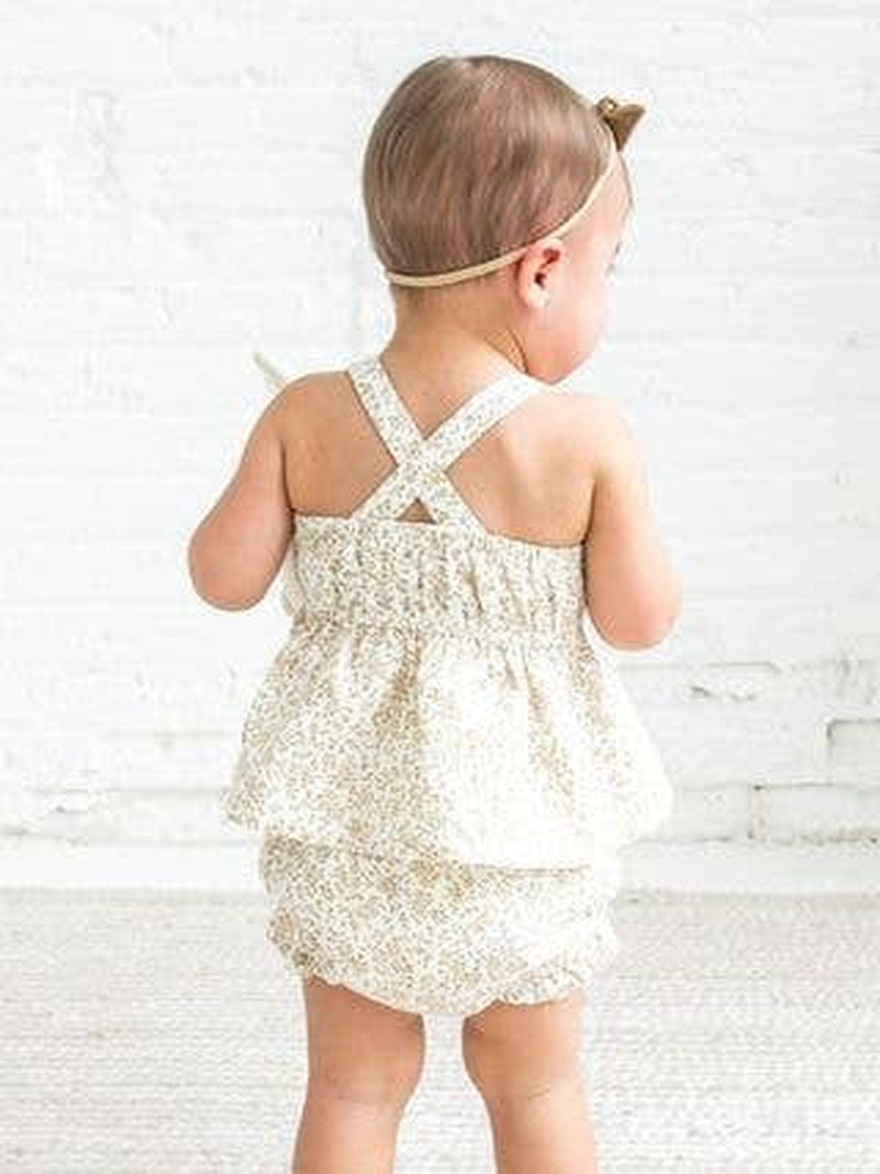 Baby Birdie Linen Ruffle Tank Set - Velma Floral / Latte