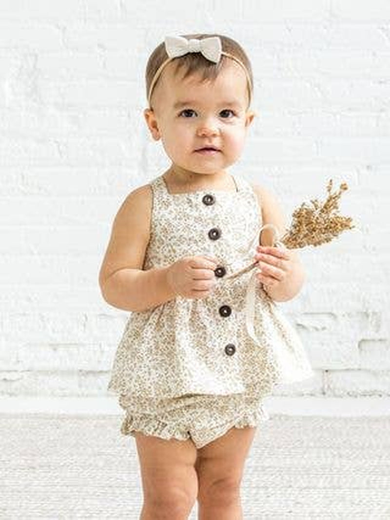 Baby Birdie Linen Ruffle Tank Set - Velma Floral / Latte