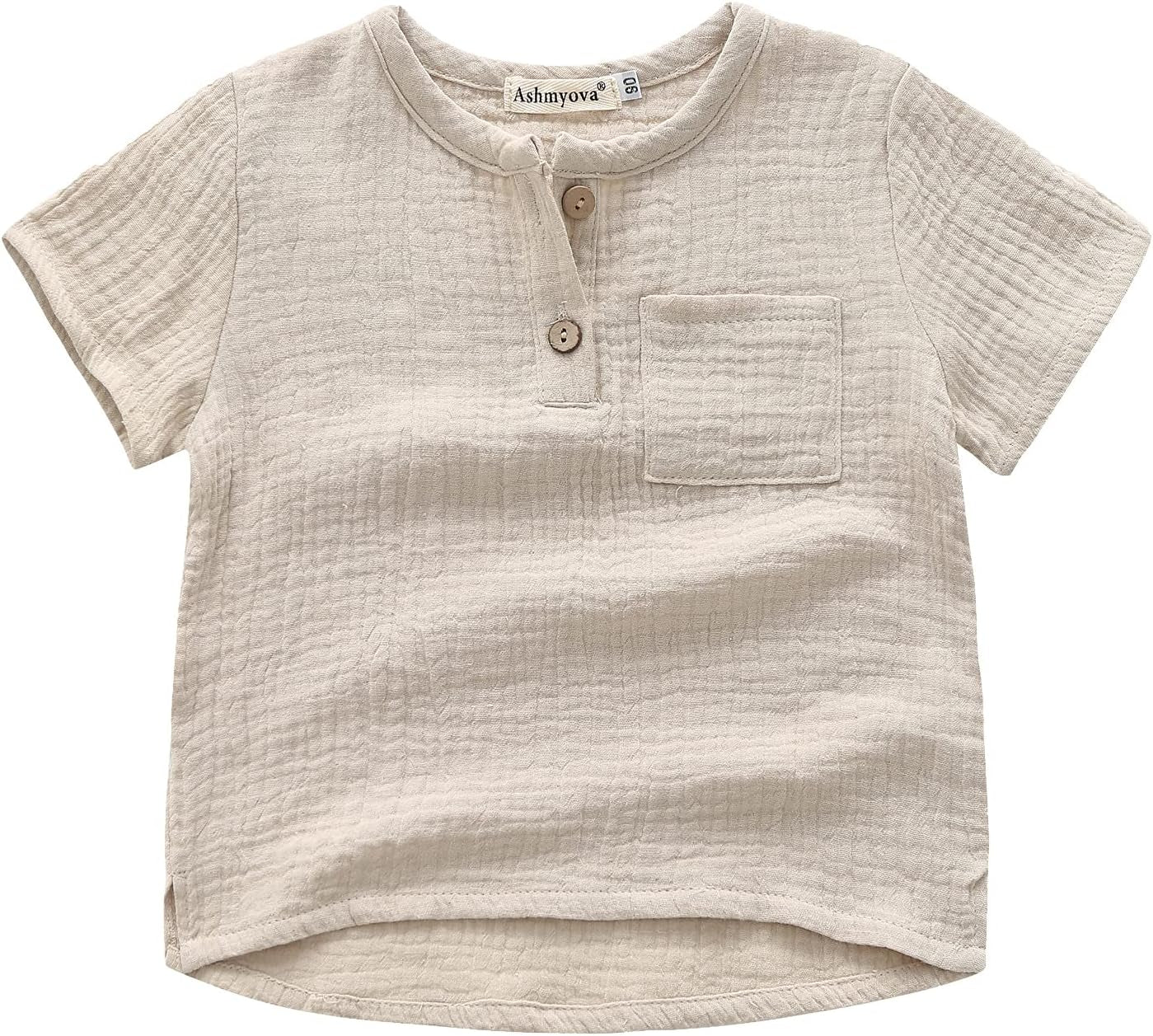 Boys Cotton Linen Shirt Toddler Boys Pocket Button Short Sleeve T Shirt Tees Tops