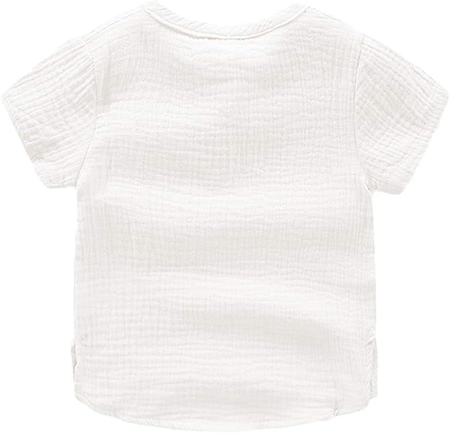 Boys Cotton Linen Shirt Toddler Boys Pocket Button Short Sleeve T Shirt Tees Tops
