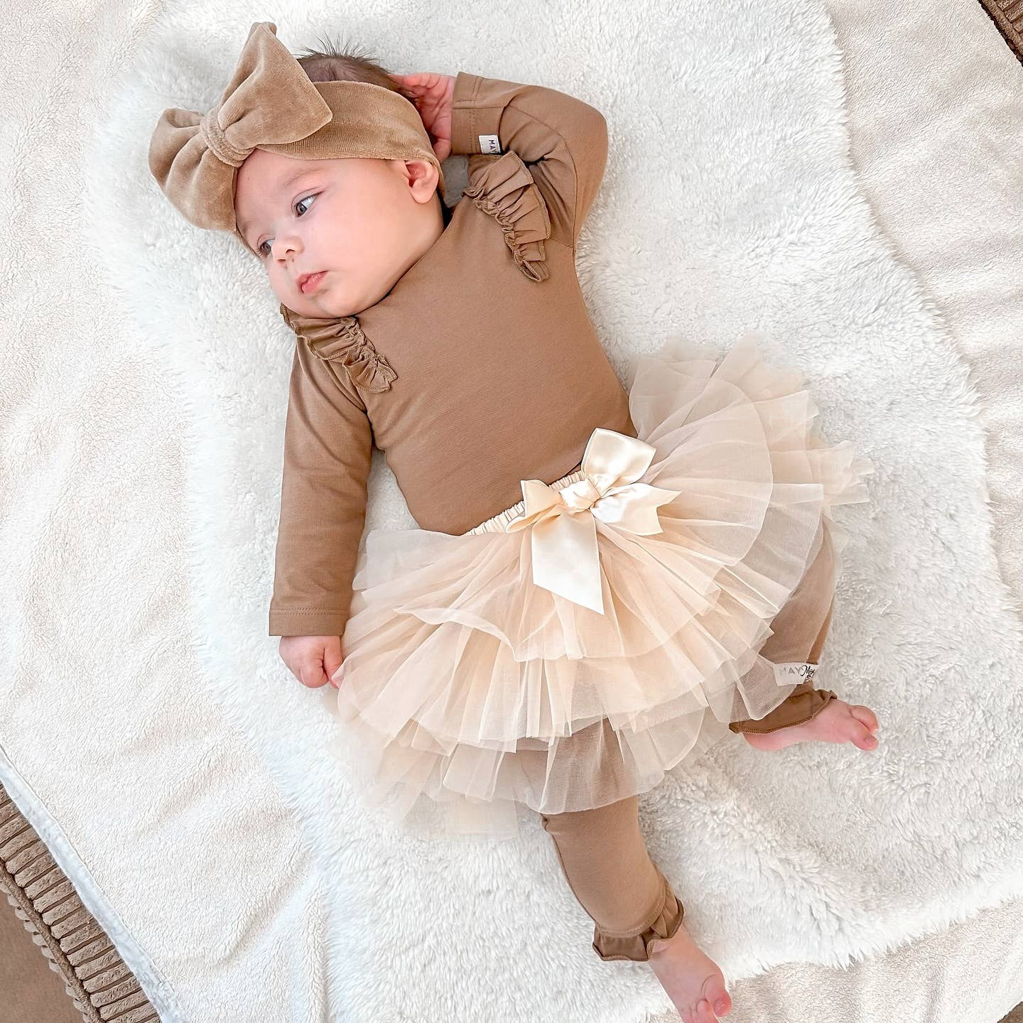 May Mays baby haarband Livia velvet strik taupe