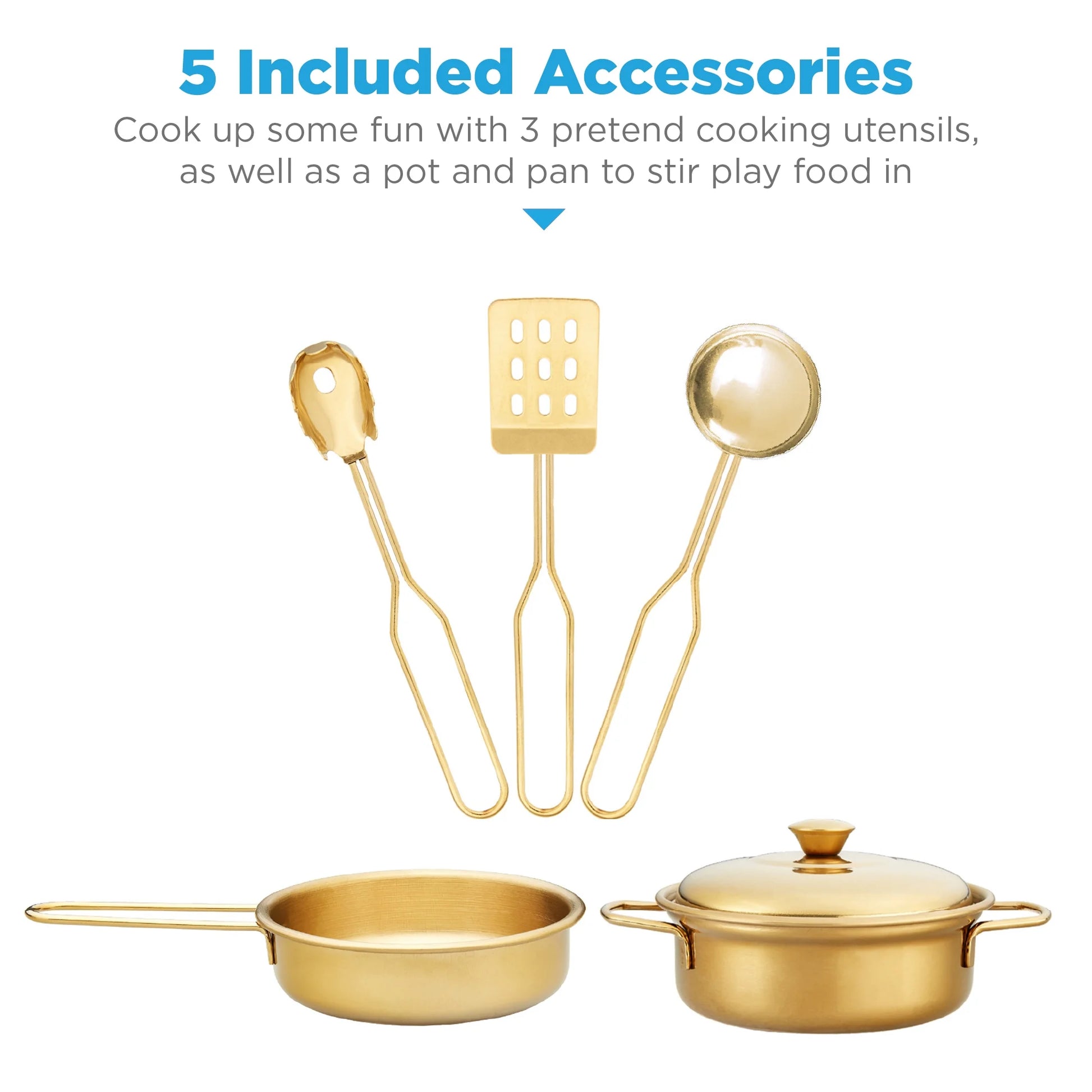 Farmhouse Play Kitchen Toy for Kids W/ Chalkboard, Storage Shelves, 5 Accessories - Beveled Blue