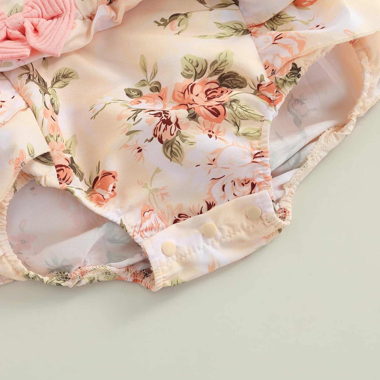 Infant Baby Girl Summer Clothes Baby Cotton Linen Romper Floral Bodysuit with Headband