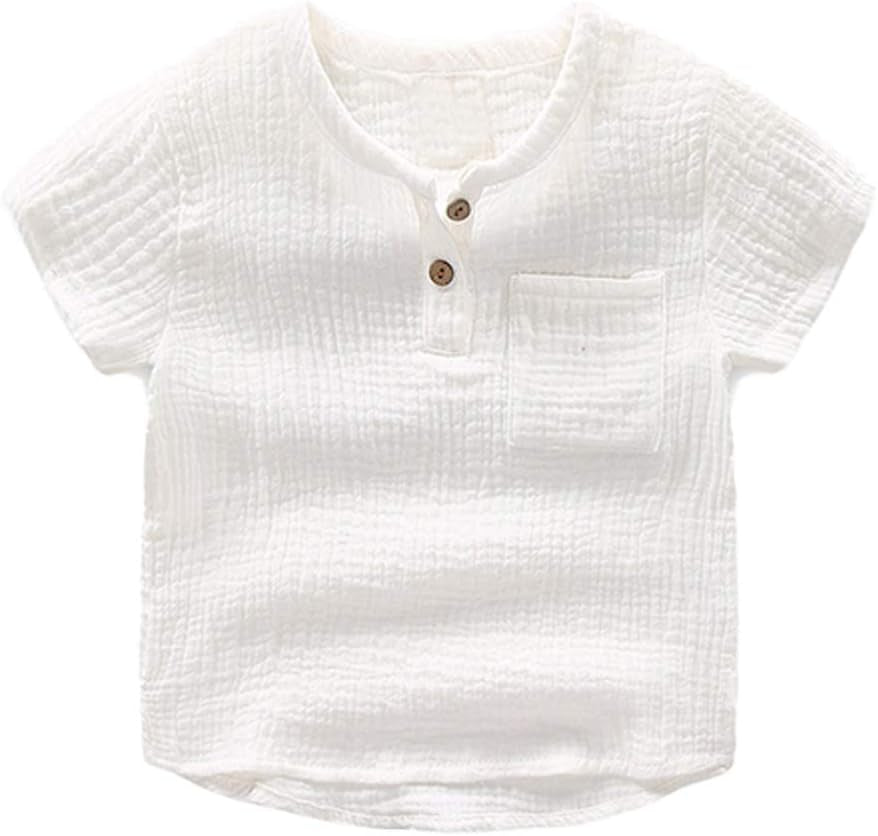 Boys Cotton Linen Shirt Toddler Boys Pocket Button Short Sleeve T Shirt Tees Tops