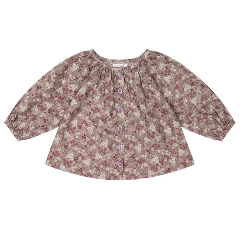 Pansy Floral Fawn Organic Cotton Heather Blouse