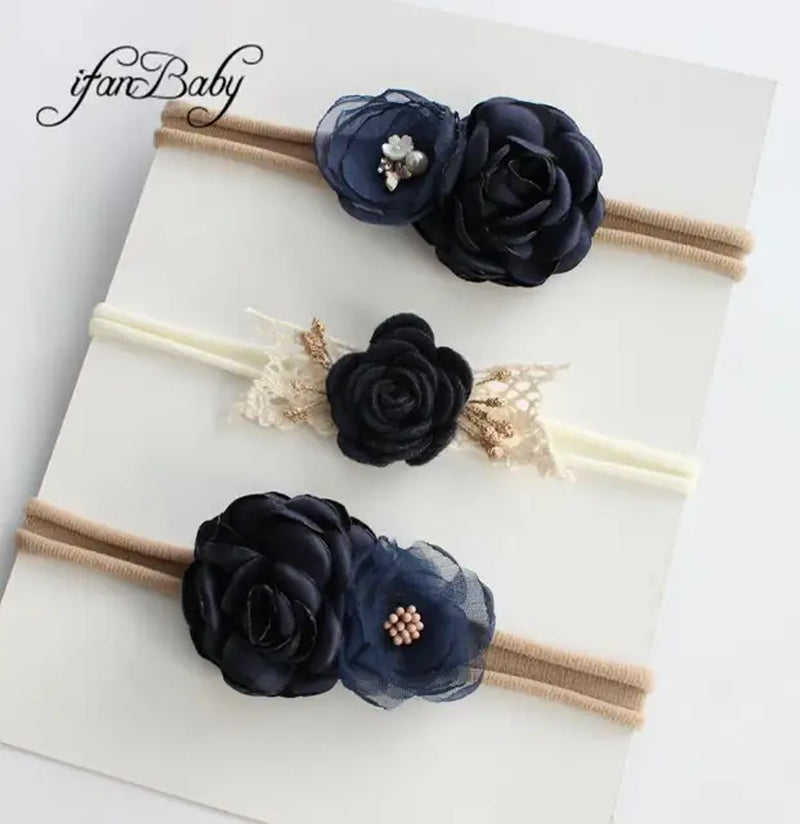 Boutique Kids Girl Flower Headband Nylon Headband Elastic Strench Headwear 3Pcs a Set