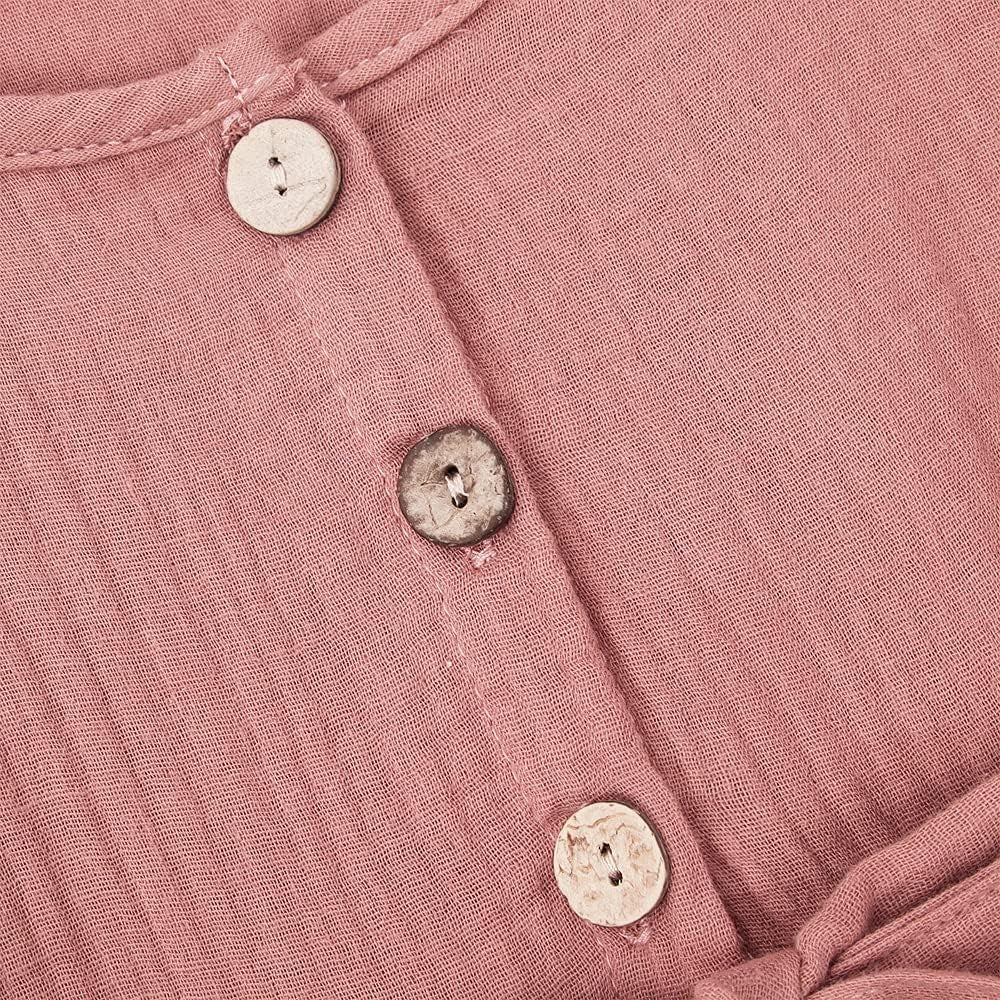 Toddler Baby Girl Cotton Linen Dress Long Sleeve Crew Neck Dresses Button down Dresses Casual Spring Fall Dress